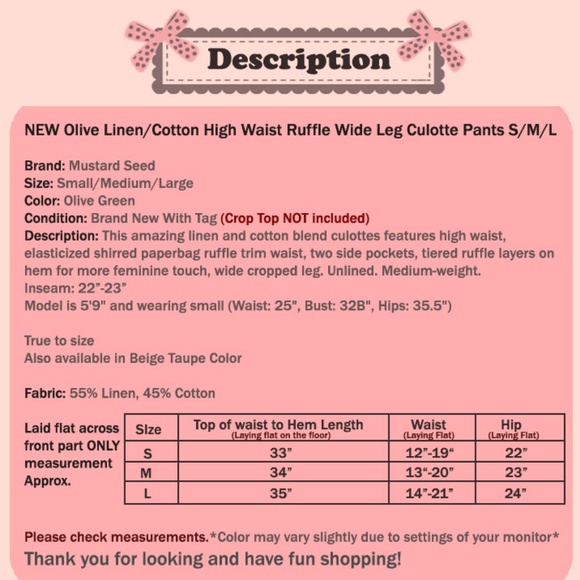 Last☝️Linen/Cotton Ruffle High Waist Culotte Pants - Picture 7 of 7